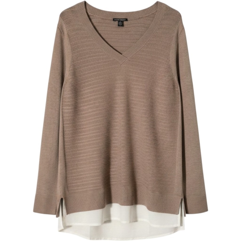 Hilary Radley Layered Sweater Womens Large Tan Knit Long Sleeve Shirt Tunic Top